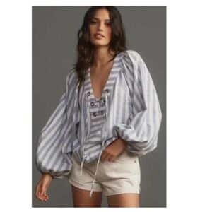 Anthropologie Linen Dolman Lace-Up Blouse XS NWOT